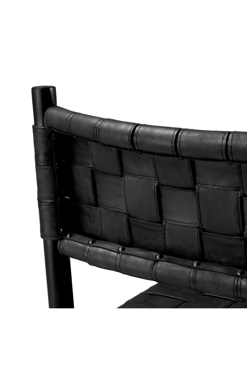 Fauteuil de salle a manger en cuir noir tresse | Eichholtz Tiberio | OROA.fr