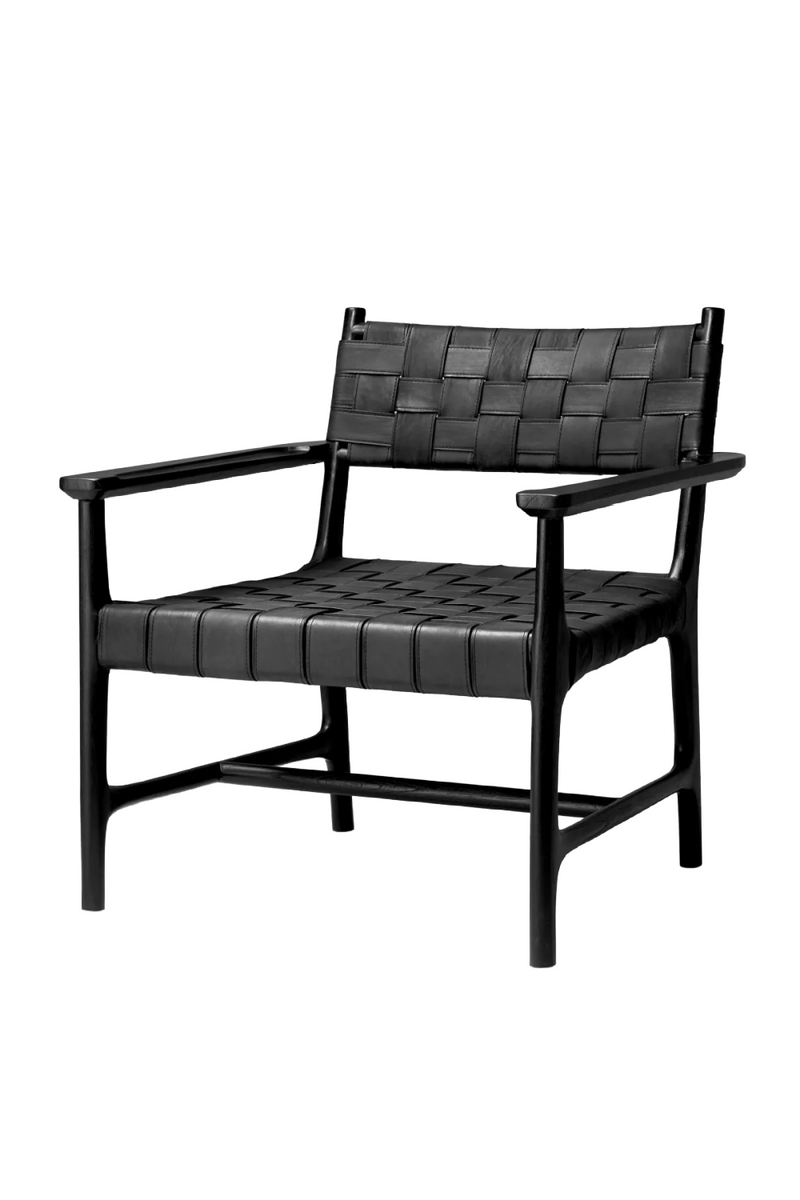 Chaise longue en cuir noir tresse | Eichholtz Tiberio | OROA.fr