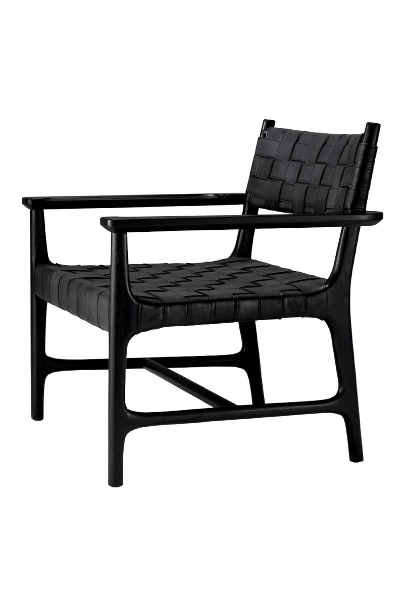 Chaise longue en cuir noir tresse | Eichholtz Tiberio | OROA.fr