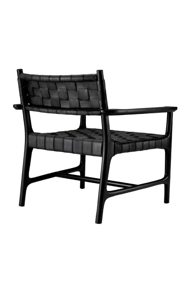 Chaise longue en cuir noir tresse | Eichholtz Tiberio | OROA.fr
