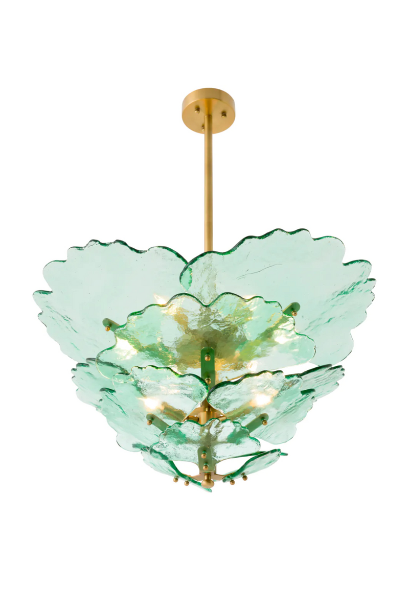 Lustre en laiton vieilli et verre vert | Eichholtz Florina | Meubleluxe.fr