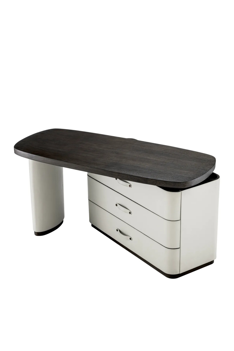 Bureau en cuir gris et bois moka | Eichholtz Numana | Meubleluxe.fr