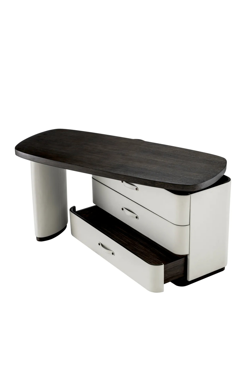 Bureau en cuir gris et bois moka | Eichholtz Numana | Meubleluxe.fr