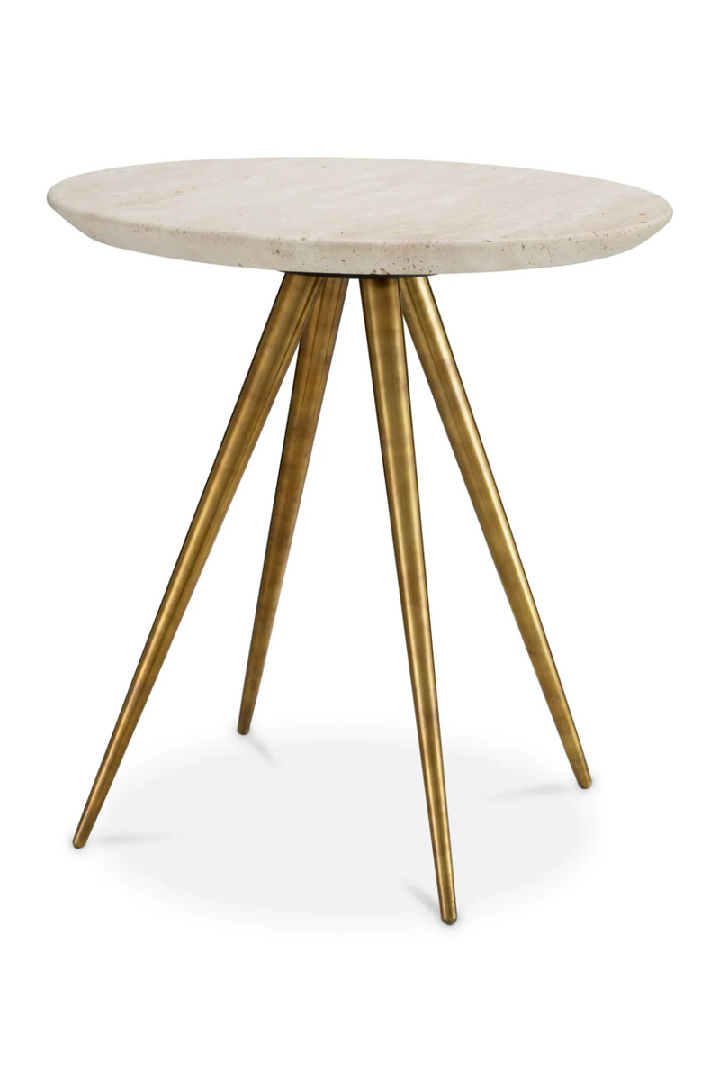 Table d'appoint en travertin et laiton | Eichholtz Ranco | Meubleluxe.fr