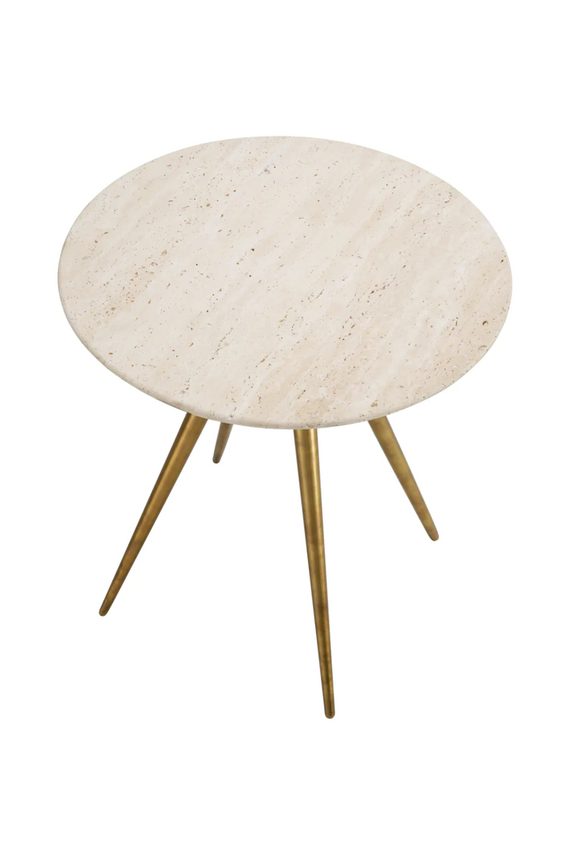 Table d'appoint en travertin et laiton | Eichholtz Ranco | Meubleluxe.fr