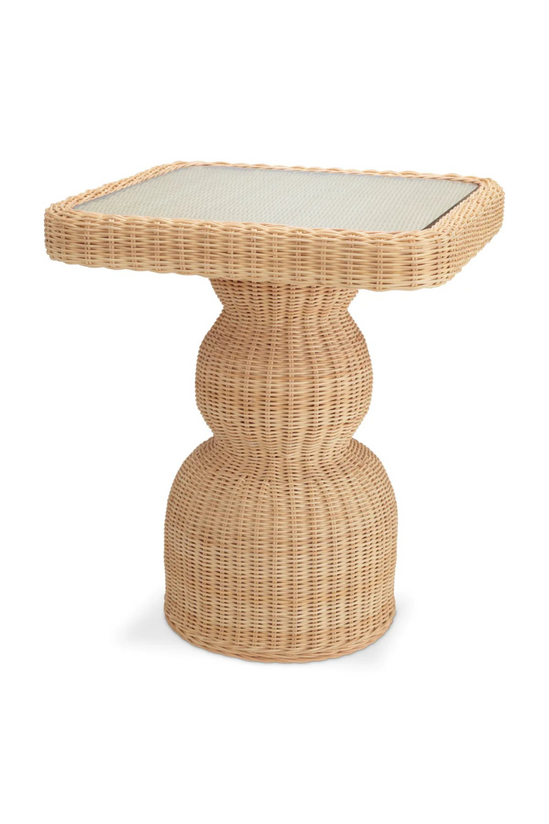 Table d'appoint en rotin naturel avec plateau en cristal | Eichholtz Tiago | Meubleluxe.fr