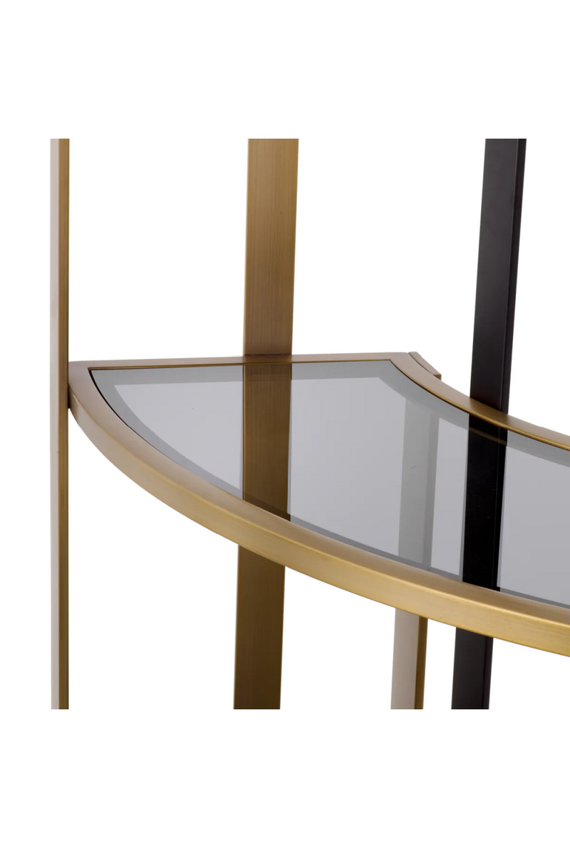 Étagère d'angle en laiton brossé et verre fumé | Eichholtz Clio Corner | Meubleluxe.fr