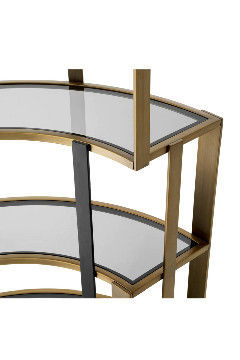 Étagère d'angle en laiton brossé et verre fumé | Eichholtz Clio Corner | Meubleluxe.fr