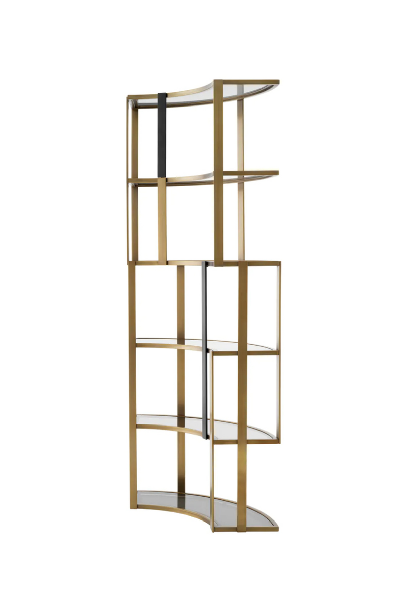 Étagère d'angle en laiton brossé et verre fumé | Eichholtz Clio Corner | Meubleluxe.fr