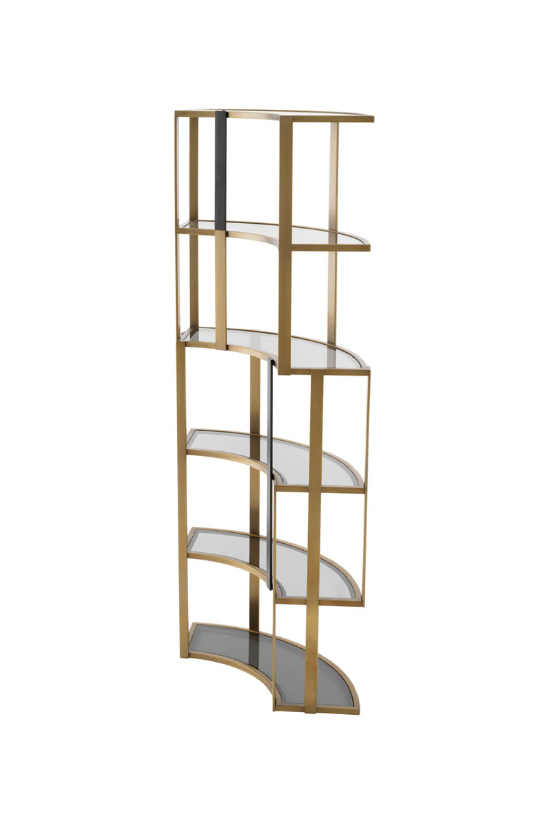 Étagère d'angle en laiton brossé et verre fumé | Eichholtz Clio Corner | Meubleluxe.fr