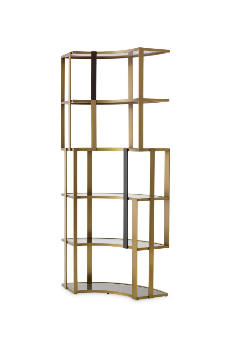 Étagère d'angle en laiton brossé et verre fumé | Eichholtz Clio Corner | Meubleluxe.fr