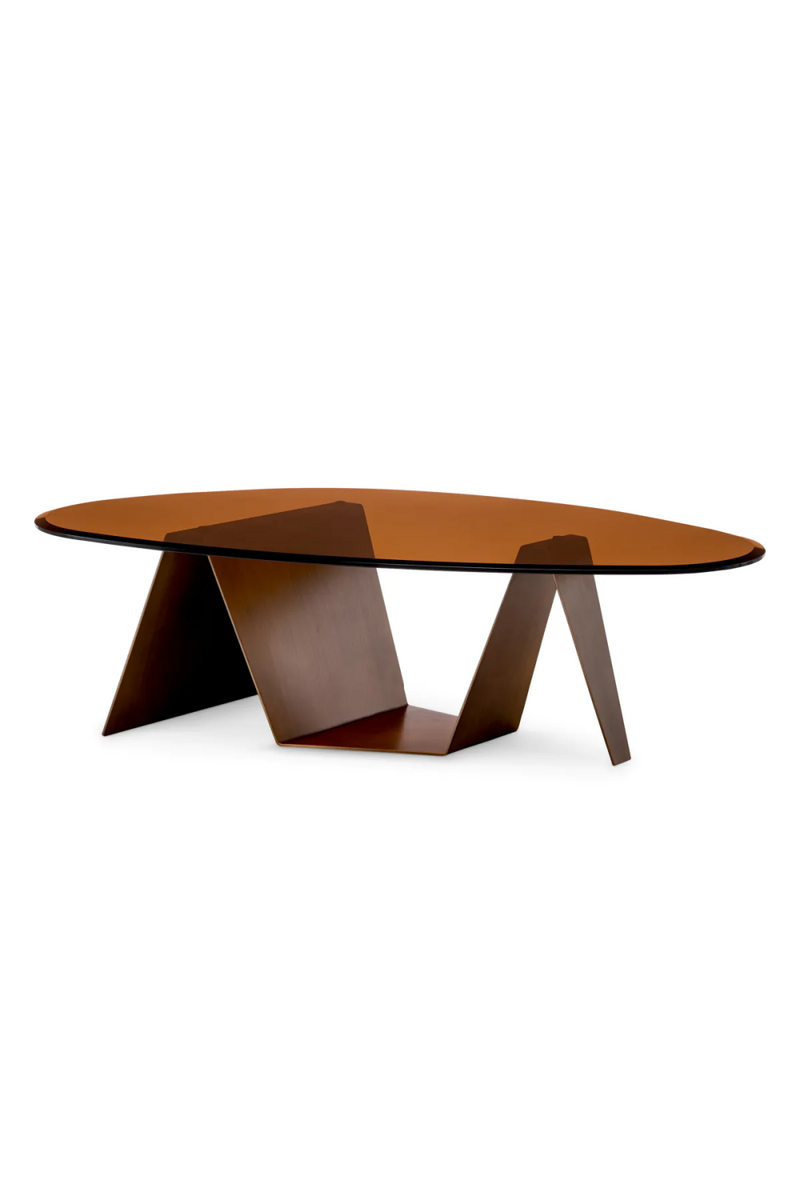 Table basse ovale en laiton brossé et verre marron | Eichholtz Lavello | Meubleluxe.fr