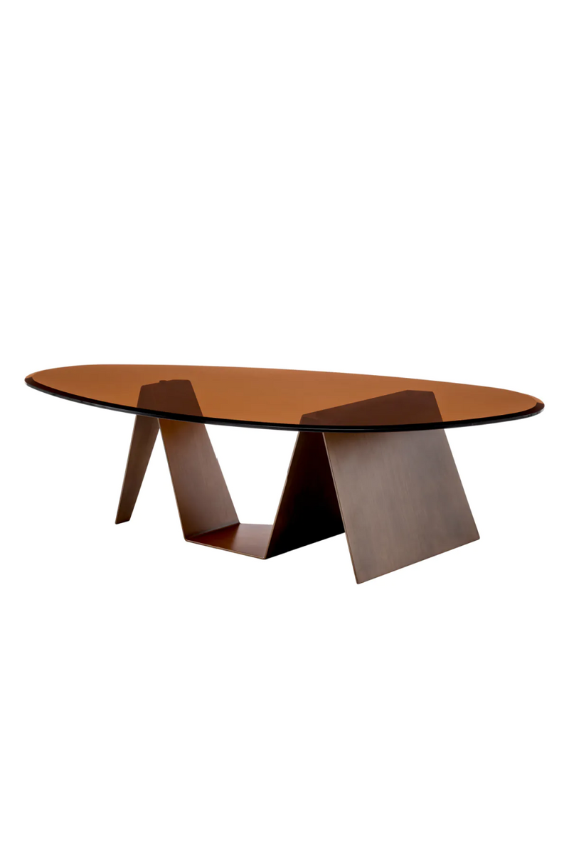 Table basse ovale en laiton brossé et verre marron | Eichholtz Lavello | Meubleluxe.fr