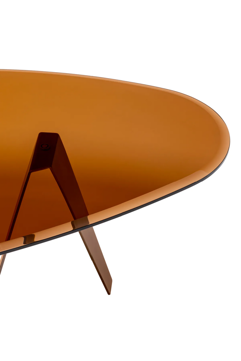 Table basse ovale en laiton brossé et verre marron | Eichholtz Lavello | Meubleluxe.fr