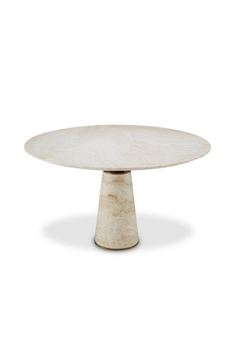 Table de salle a manger en travertin sur piedestal | Eichholtz Genova | OROA.fr