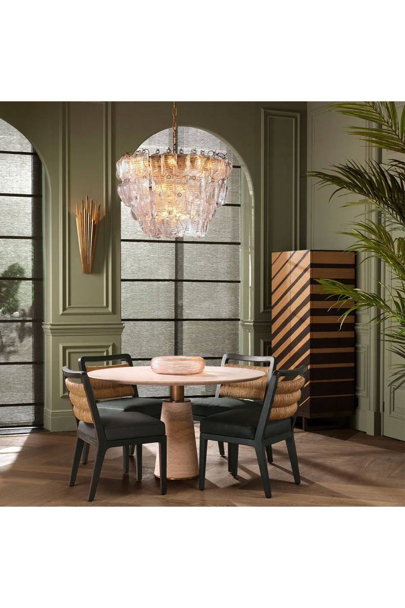 Table de salle a manger en travertin sur piedestal | Eichholtz Genova | OROA.fr