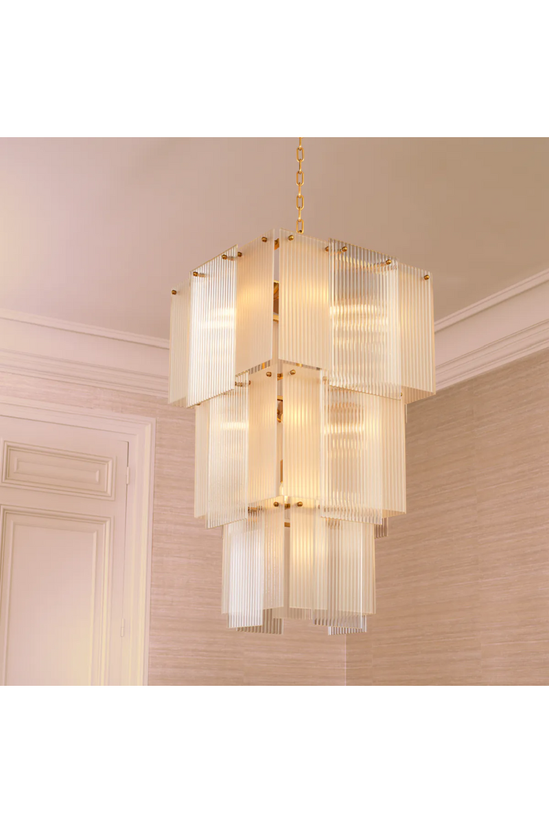 Lustre à étages en verre givré | Eichholtz Giardano | OROA.fr