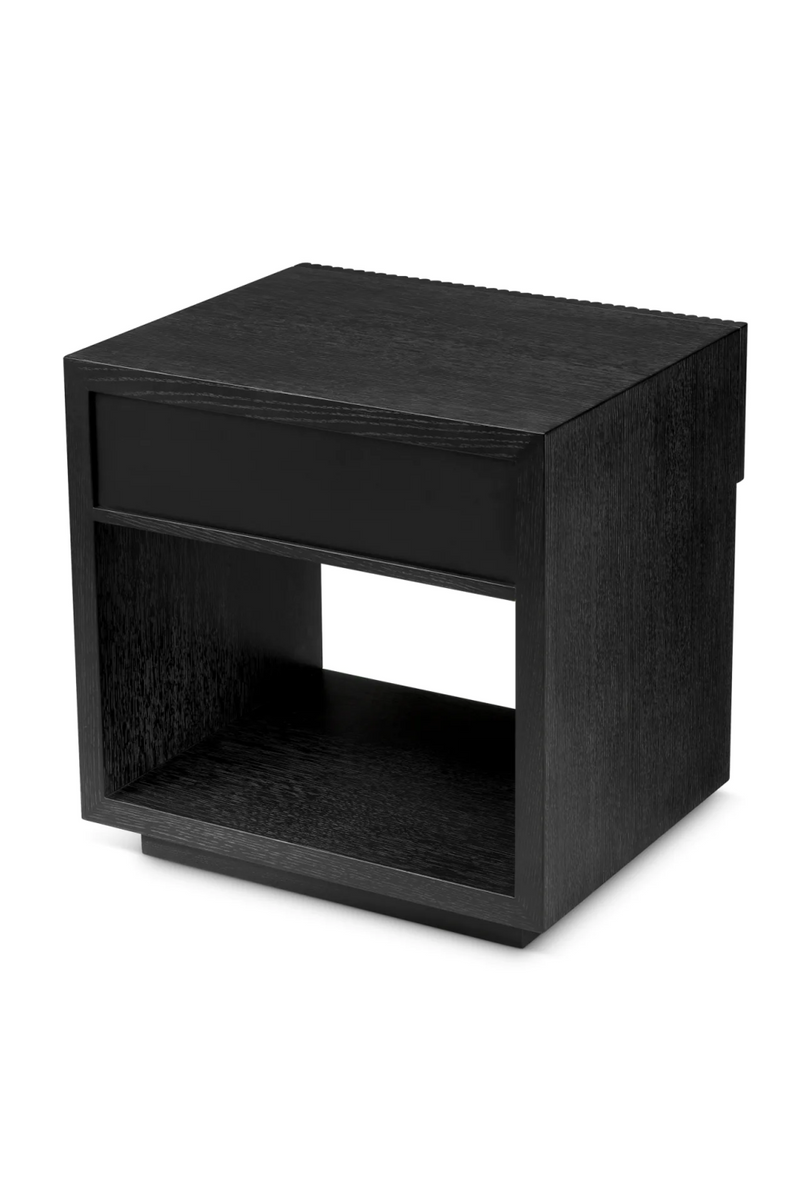 Table de chevet en bois strié noir avec 1 tiroir | Eichholtz Dimitrios | OROA.fr