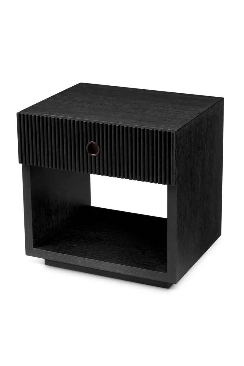 Table de chevet en bois strié noir avec 1 tiroir | Eichholtz Dimitrios | OROA.fr
