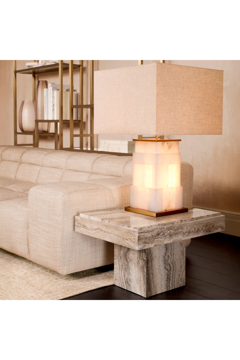 Table d'appoint rectangulaire en travertin argente | Eichholtz Sartoria | OROA.fr
