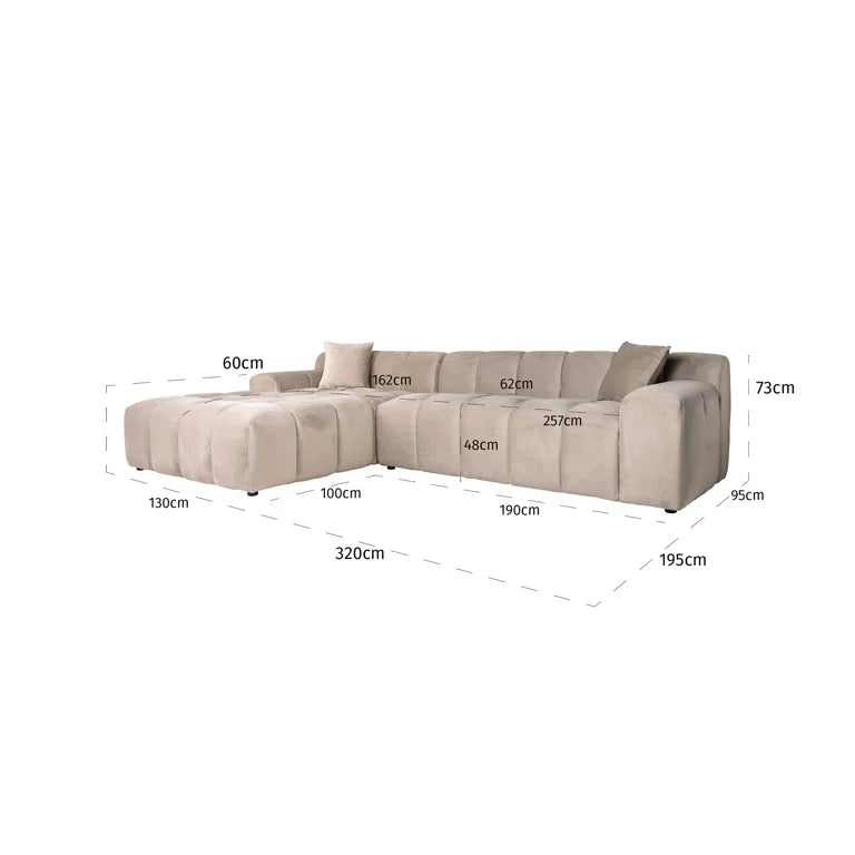 3-seater sofa in taupe velvet (left chaise longue) | Richmond Cube