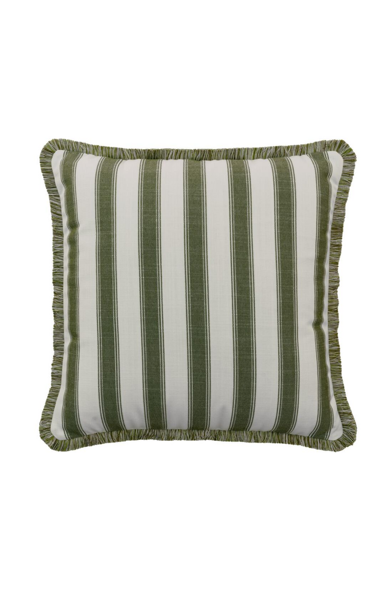 Coussin d'extérieur à rayures bordées vert foncé | OROA.fr