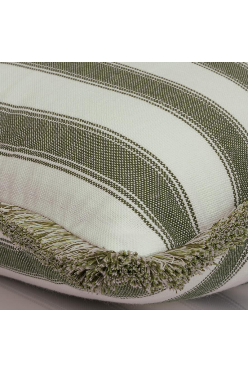 Coussin d'extérieur à rayures bordées vert foncé | OROA.fr