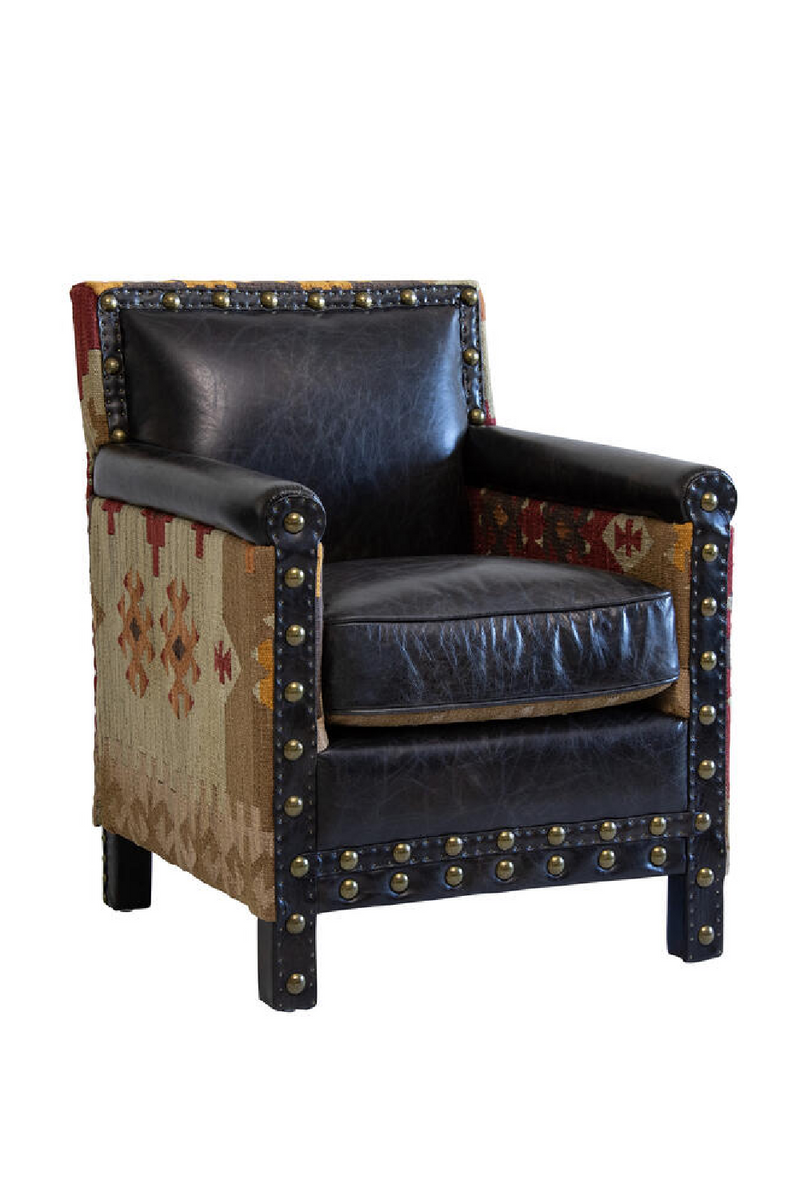 Fauteuil En Cuir Marron En Kilim Coloré | Andrew Martin Marlborough | OROA.fr