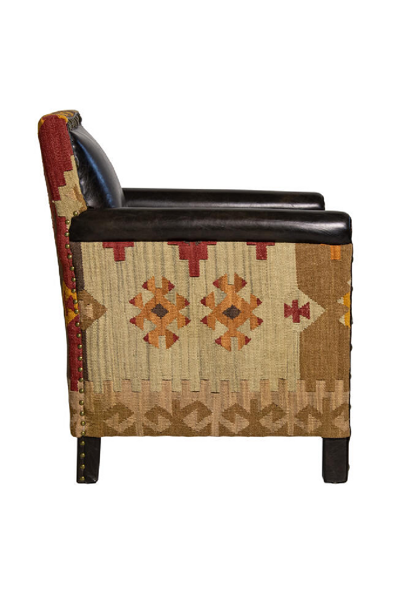 Fauteuil En Cuir Marron En Kilim Coloré | Andrew Martin Marlborough | OROA.fr
