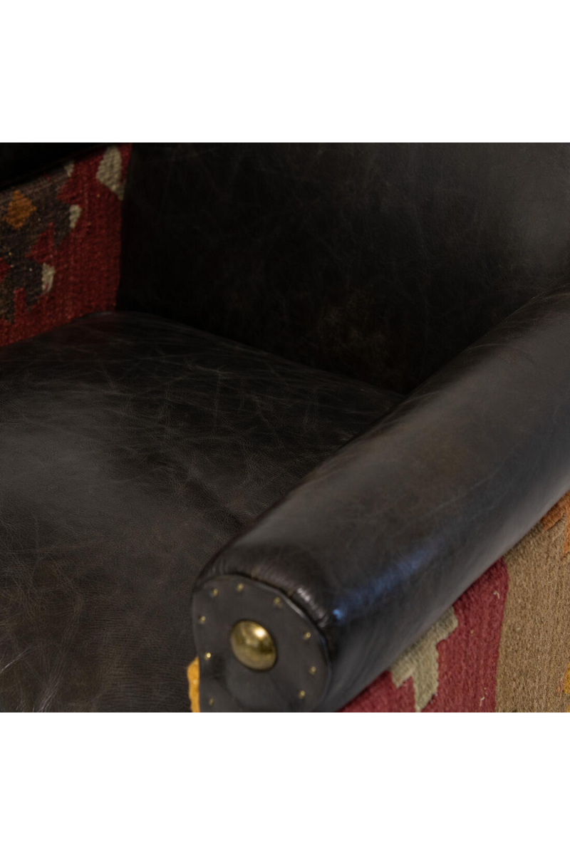 Fauteuil En Cuir Marron En Kilim Coloré | Andrew Martin Marlborough | OROA.fr