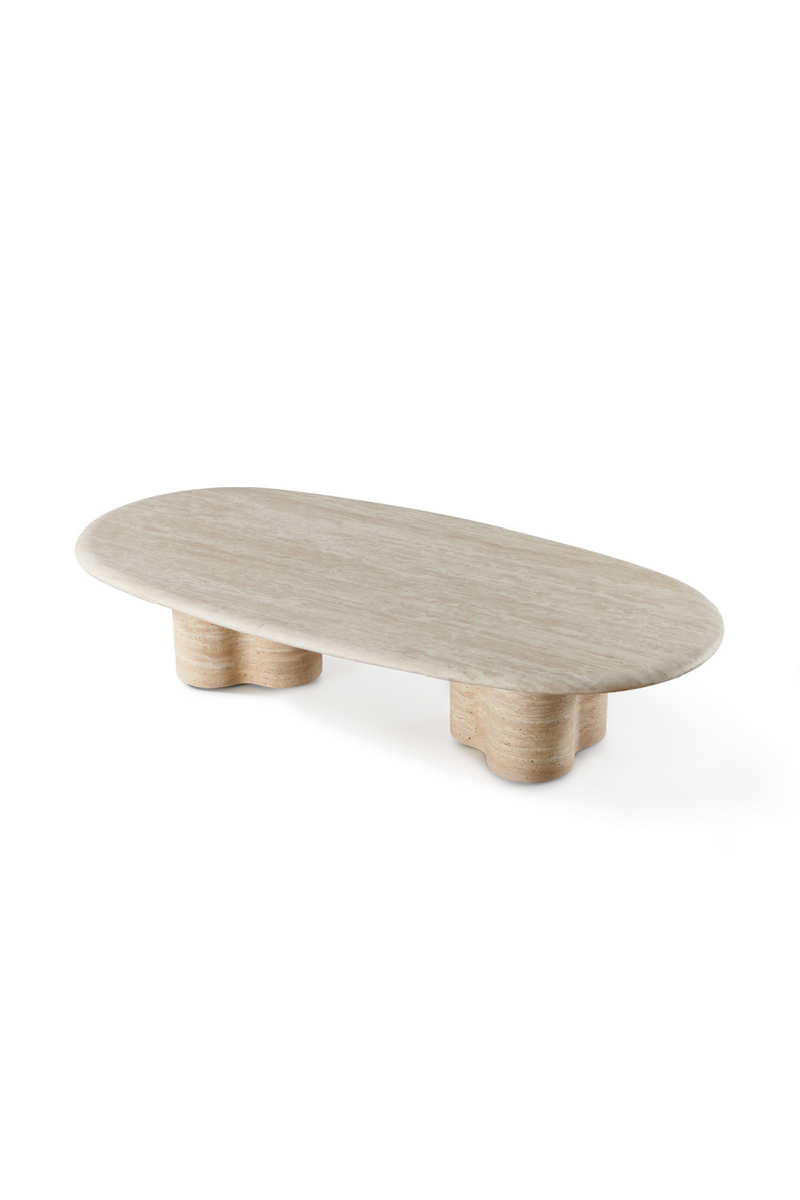 Table basse d'extérieur ovale en travertin | Andrew Martin Porto | OROA.fr