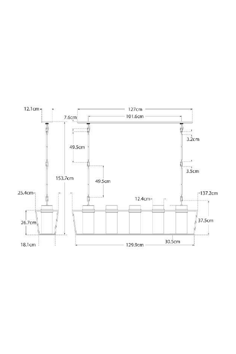 Suspension Linéaire à 5 Lumières | Andrew Martin Presidio | OROA.fr