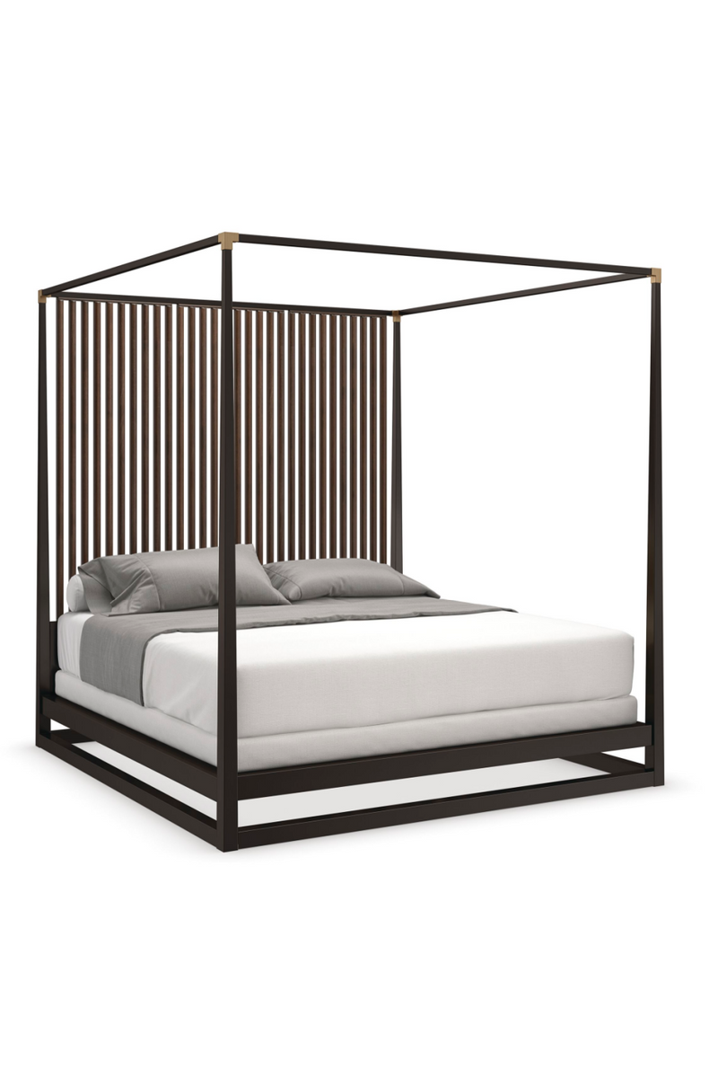 Lit à baldaquin en bois brun | Caracole Pinstripe | OROA.fr
