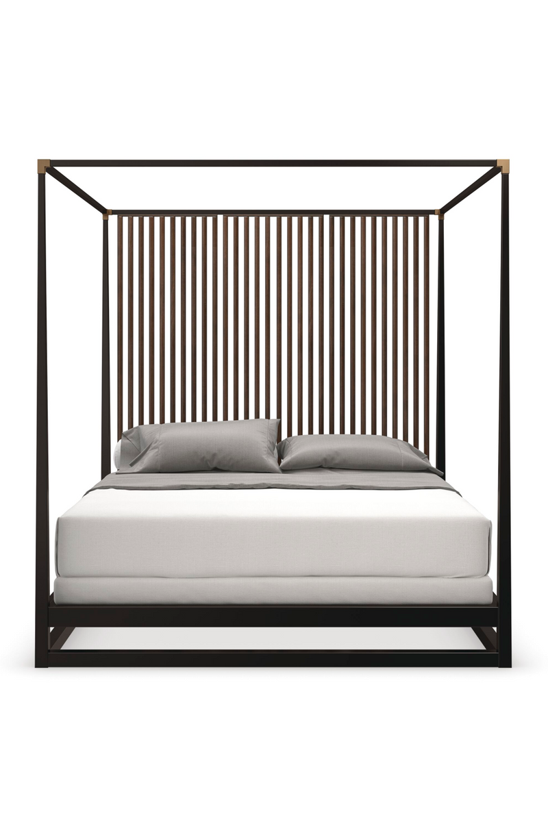 Lit à baldaquin en bois brun | Caracole Pinstripe | OROA.fr