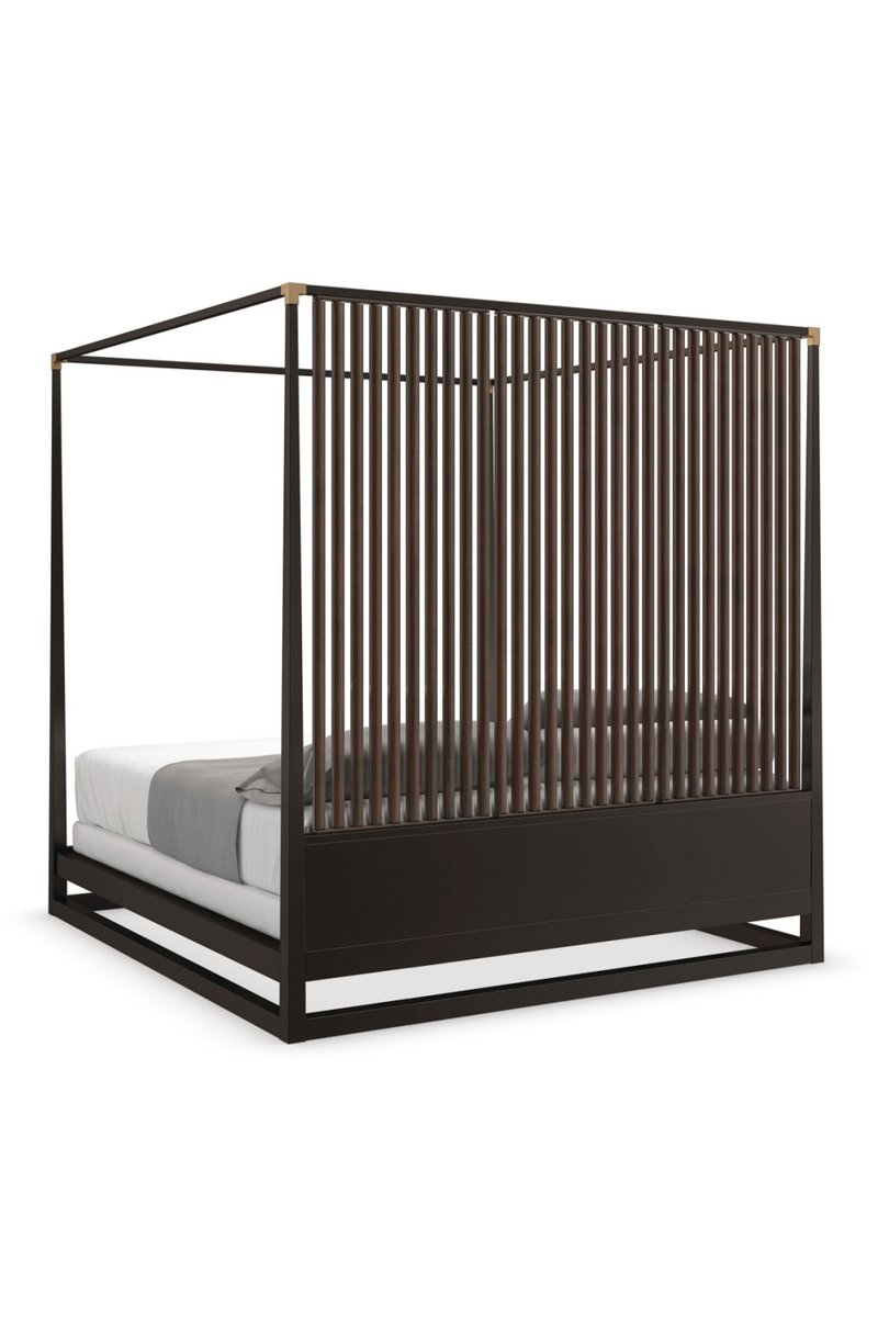 Lit à baldaquin en bois brun | Caracole Pinstripe | OROA.fr