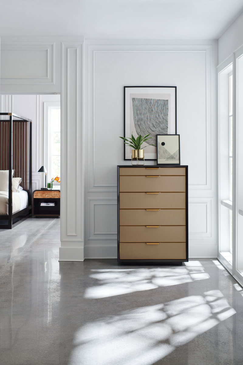Lit à baldaquin en bois brun | Caracole Pinstripe | OROA.fr