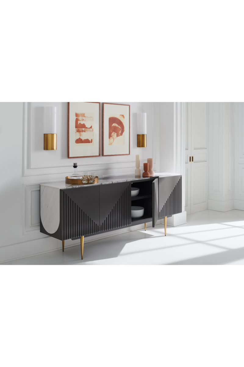 Buffet en bois gris et marbre blanc | Caracole Edge | Meubleluxe.fr