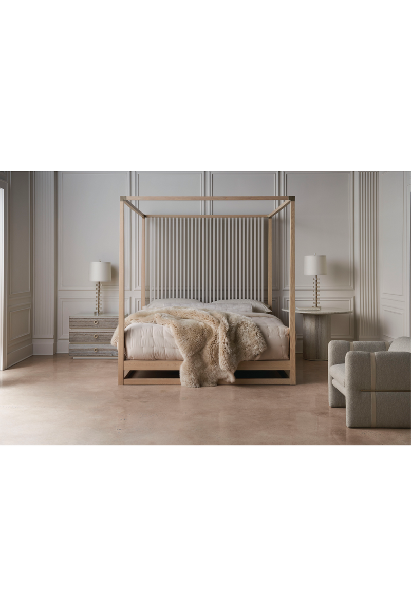 Table de chevet en bois lait d'amande et grès gris | Caracole Bedrock | Meubleluxe.fr