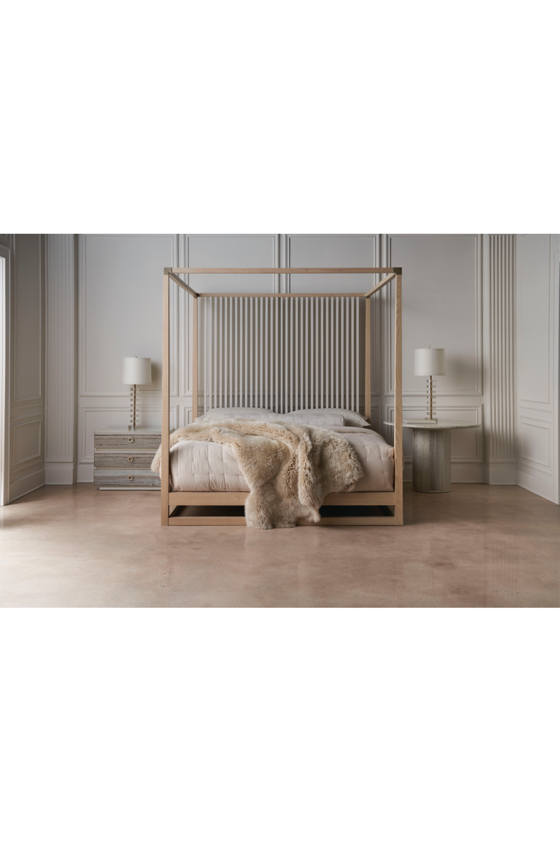 Table de chevet en bois lait d'amande et grès gris | Caracole Bedrock | Meubleluxe.fr