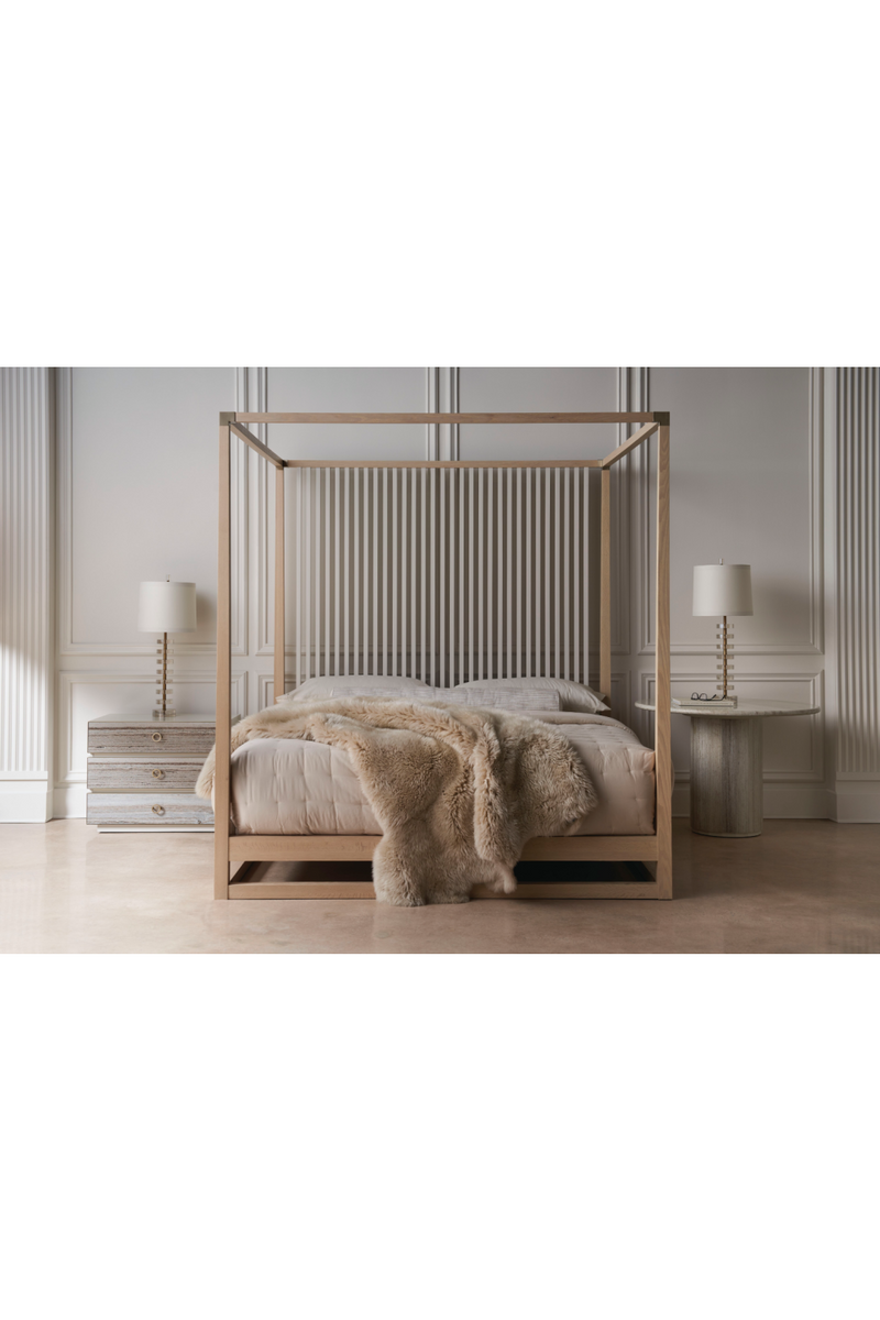 Table de chevet en bois lait d'amande et grès gris | Caracole Bedrock | Meubleluxe.fr
