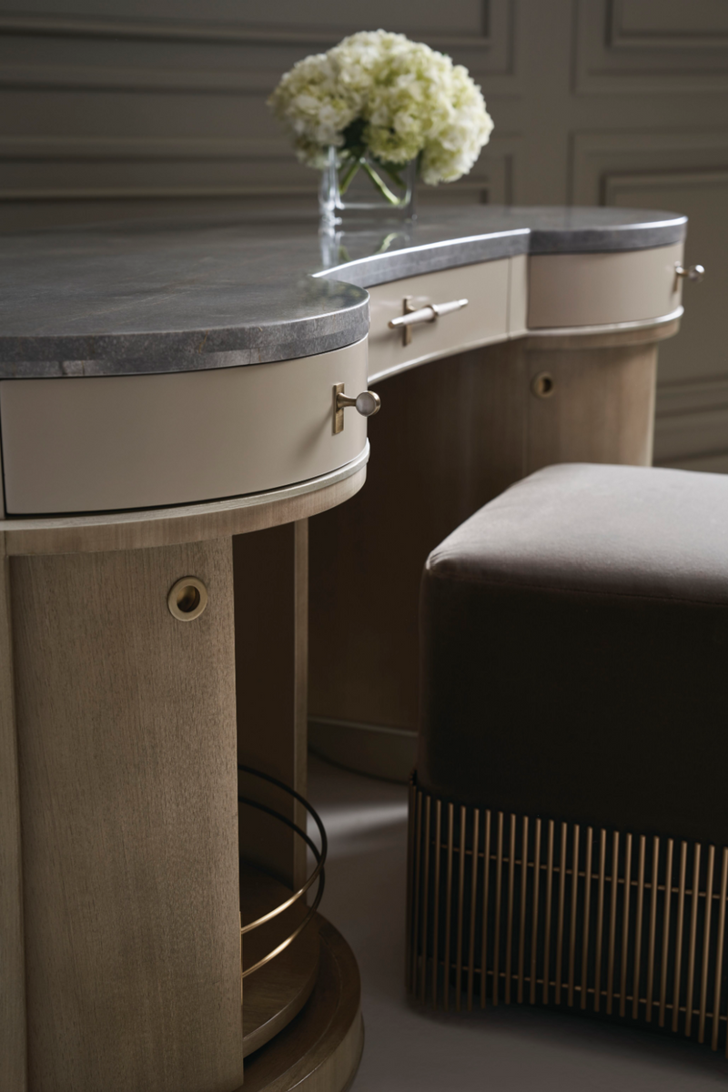 Bureau console en marbre gris et bois clair | Caracole Vanity | Meubleluxe.fr