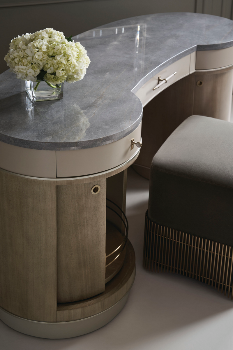 Bureau console en marbre gris et bois clair | Caracole Vanity | Meubleluxe.fr