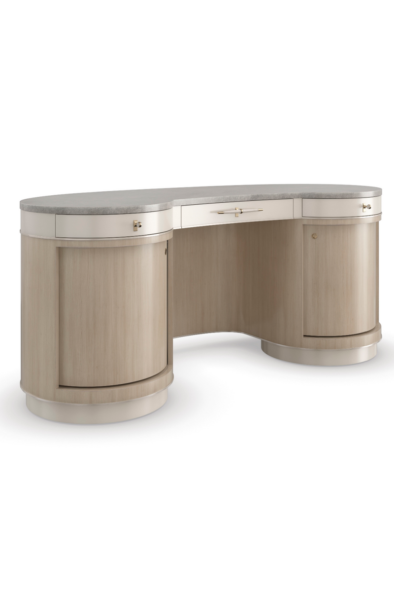 Bureau console en marbre gris et bois clair | Caracole Vanity | Meubleluxe.fr