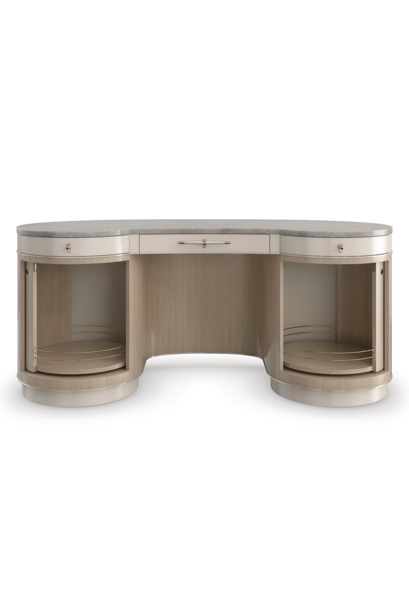 Bureau console en marbre gris et bois clair | Caracole Vanity | Meubleluxe.fr