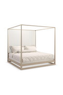 Lit baldaquin en chêne clair et lait d'amande | Caracole Pinstripe | Meubleluxe.fr