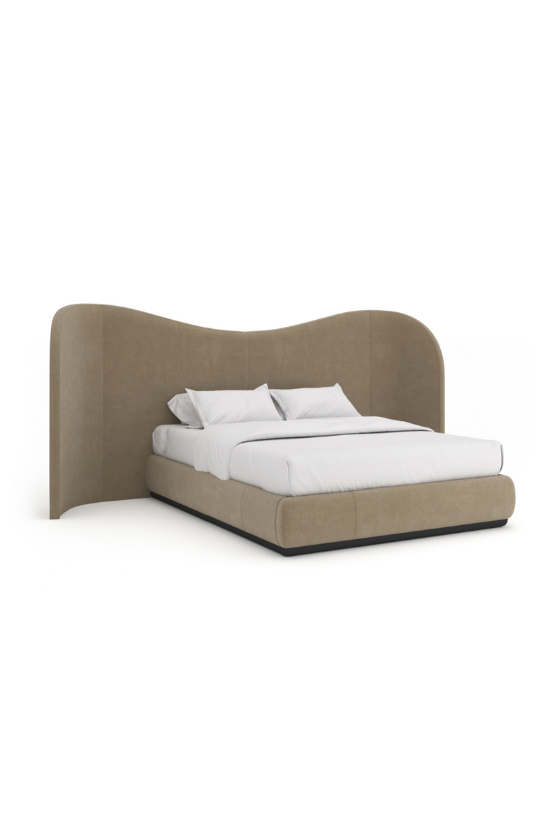Lit en Velours Taupe | Caracole Clio | Meubleluxe.fr