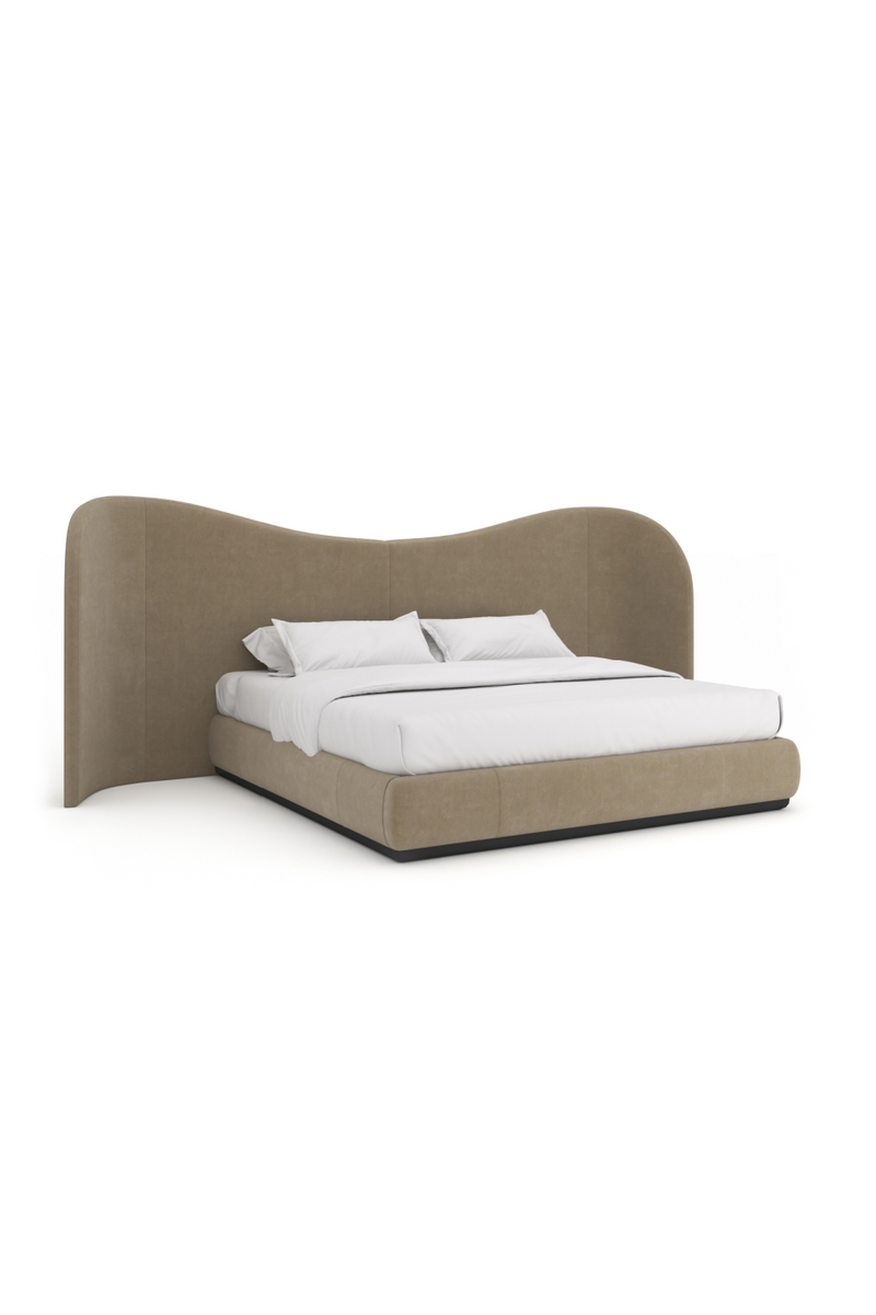 Lit en Velours Taupe | Caracole Clio | Meubleluxe.fr