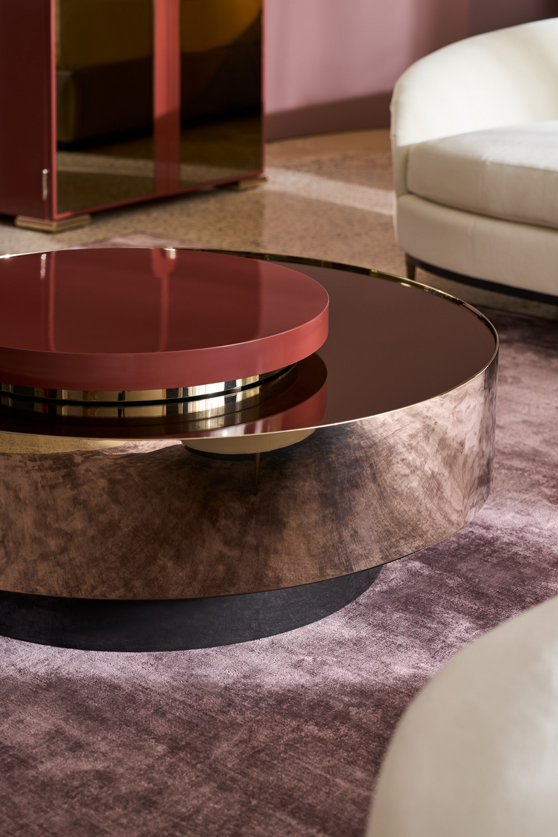 Table basse ronde avec miroir bronze | Caracole Radius | OROA.fr