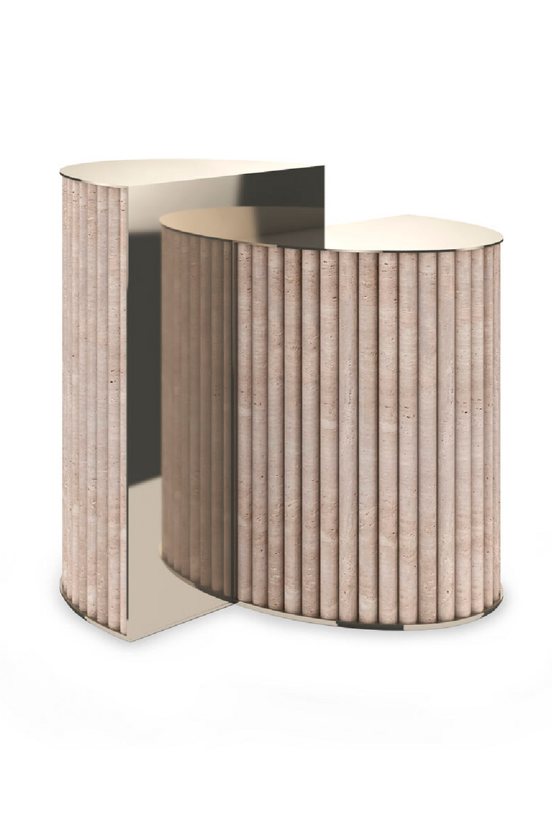 Table d’appoint en travertin rainuré | Caracole Hewn | OROA.fr