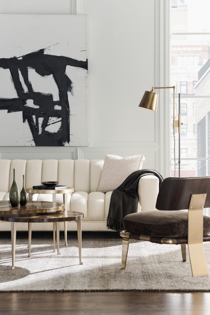 Table basse en chêne et laiton brillant | Caracole Bunch | Meubleluxe.fr